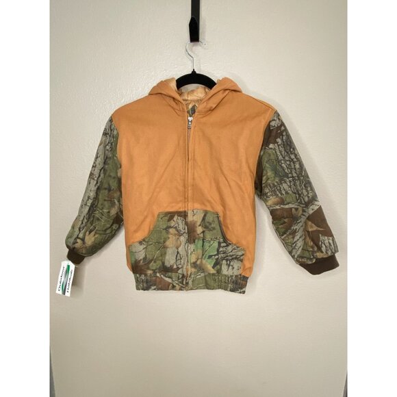 Outdoor Habitat Boys Camo Jacket Hooded 7T Cotton Shell Orange/Camo Full Zip NEW - Picture 2 of 7